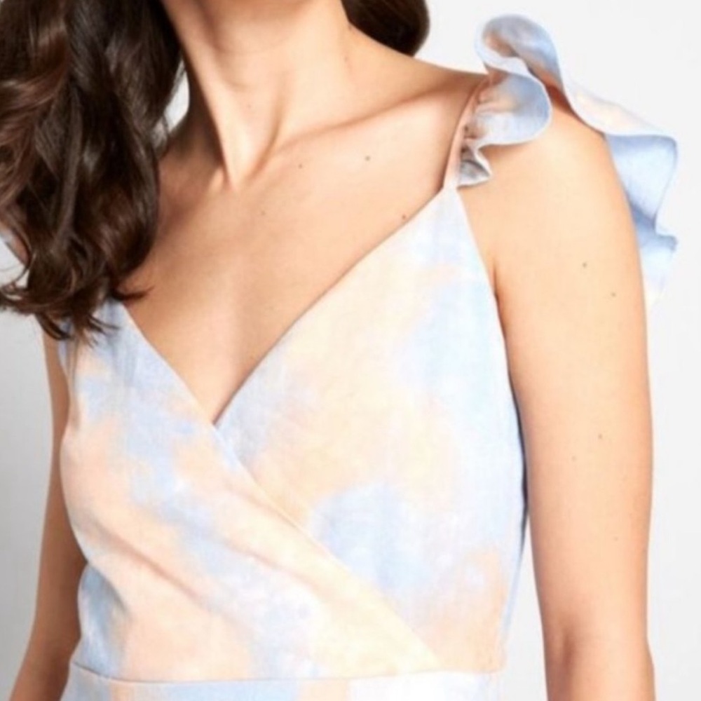Jessy B, featuring a blue and orange tie-dye pattern dress. EC Size medium - Picture 6 of 8